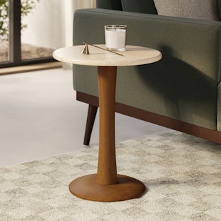 Fiore Travertine Side Table - Walnut
